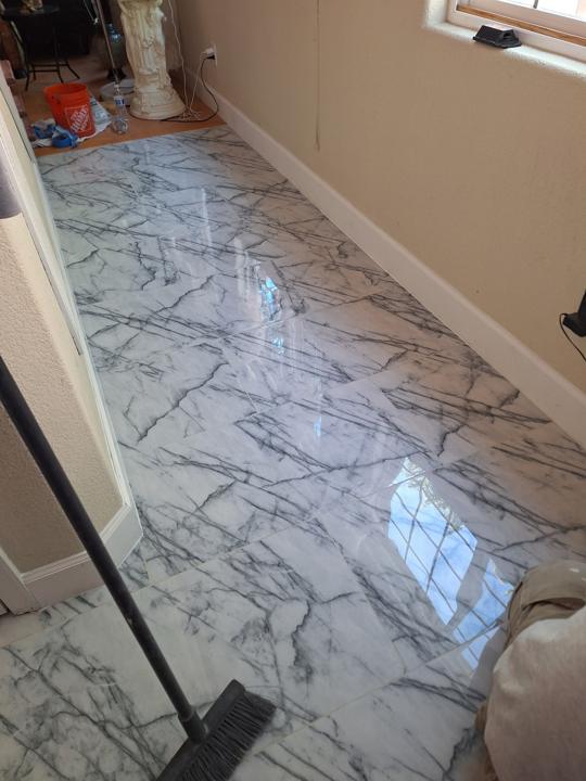 Polished large-format tile floor