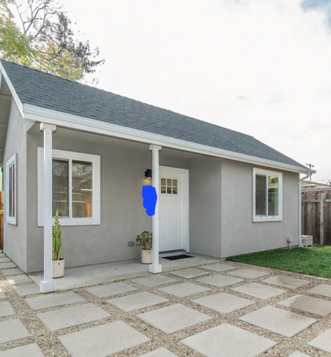 Covered porch and paver walkway